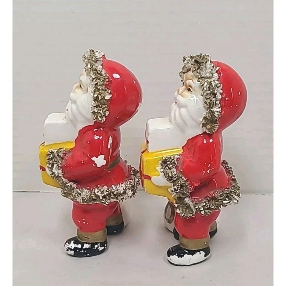 2 Vintage Ceramic Spaghetti Santa Claus 4.5